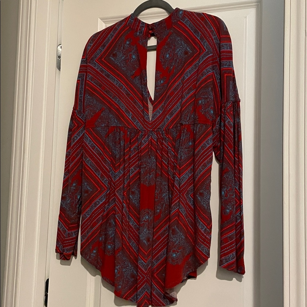 Free People “Walking On a Dream” Tunic Top Size L Geometric Print Boho Inspired - Picture 7 of 13